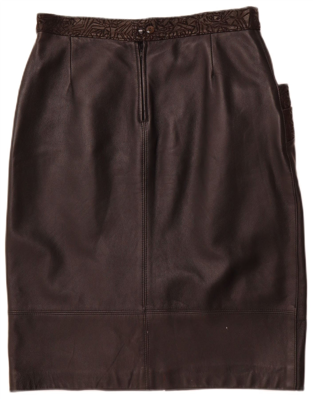 VINTAGE Falda de cuero para mujer W30 Cuero geométrico negro medio