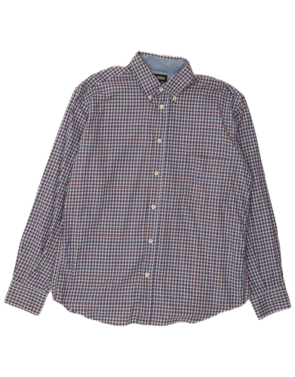 Carrera Camisa de franela de ajuste regular para hombre Algodón a cuadros azul grande