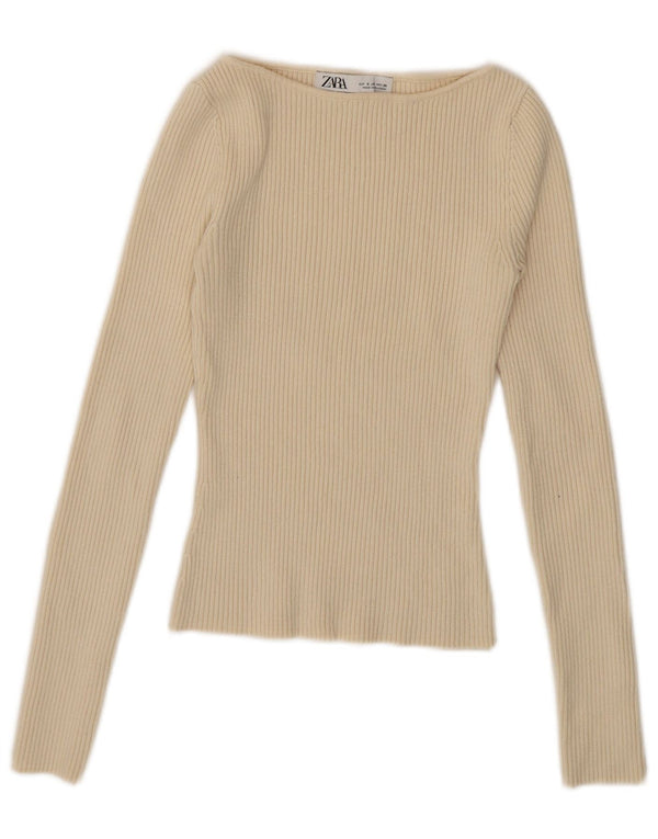 Zara Mujer Crop Top Manga Larga UK 8 Small Beige