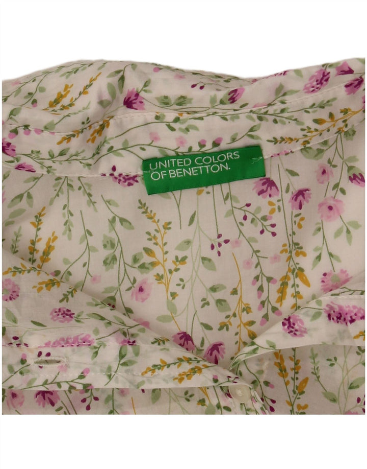 BENETTON Camisa de mujer UK 44 Mediana Blanco Floral