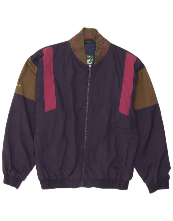 Izod Mens Loose Fit Bomber Jacket UK 36 Small Navy Blue Colourblock Nylon
