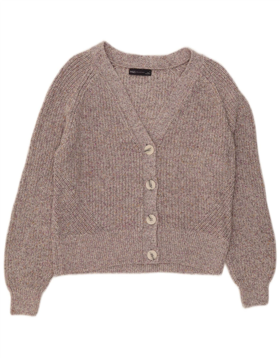 MARKS & SPENCER Suéter tipo cárdigan para mujer Reino Unido 14 Algodón moteado gris medio