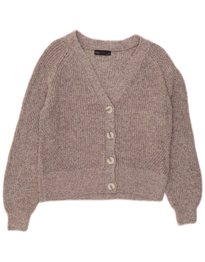 MARKS & SPENCER Suéter tipo cárdigan para mujer Reino Unido 14 Algodón moteado gris medio
