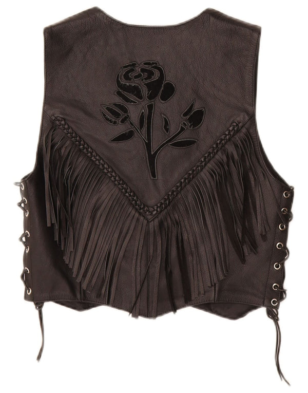 HELD Chaleco corto de moto para mujer UK 40 Mediano Cuero floral negro