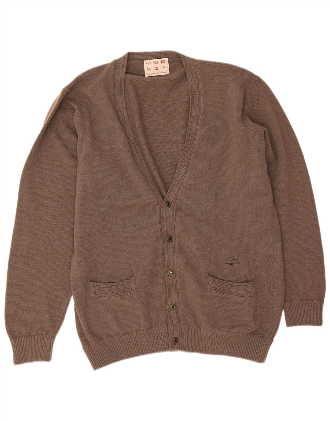 Vintage hombres Cardigan suéter 2XL lana marrón