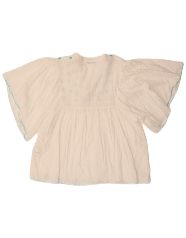Benetton Blusa De Ala De Murciélago Para Mujer UK 44 Mediano Algodón Floral Blanco