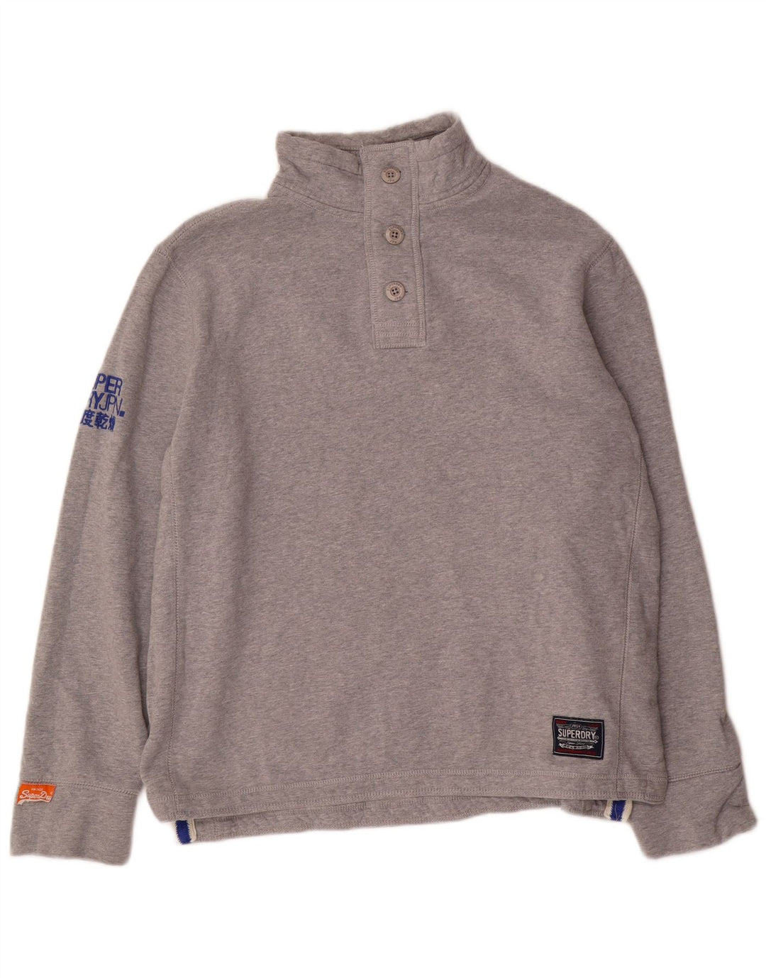 SUPERDRY Sudadera con cuello y botones gráficos para hombre Jumper 2XL Gris moteado