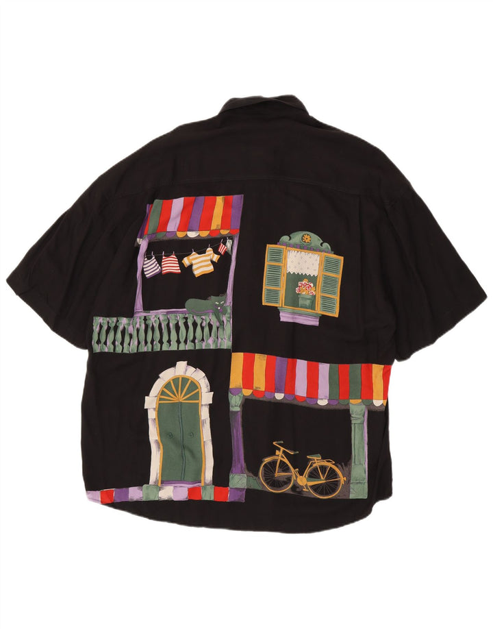 Cadini Camisa gráfica de manga corta para hombre Suze 41/42 Large Viscosa negra