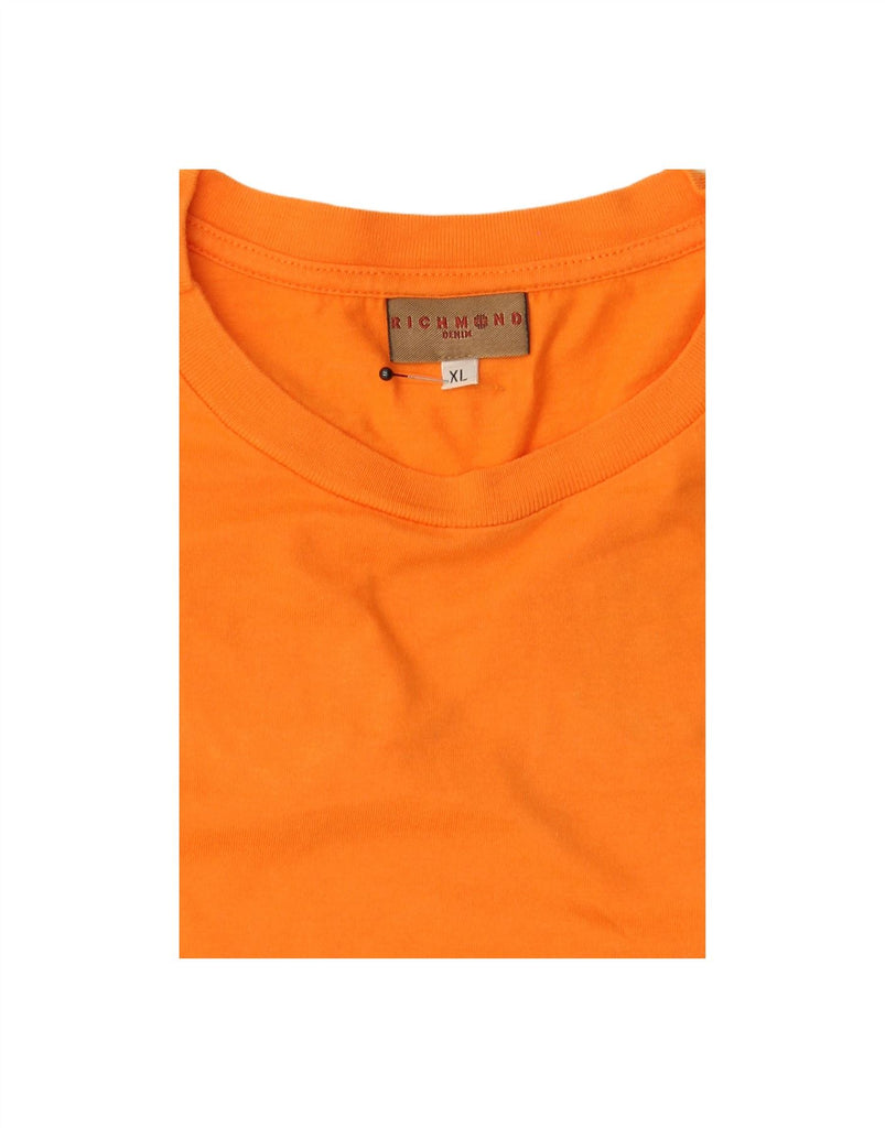 RICHMOND Womens Graphic T-Shirt Top UK 18 XL Orange Vintage Richmond and Second-Hand Richmond from Messina Hembry 