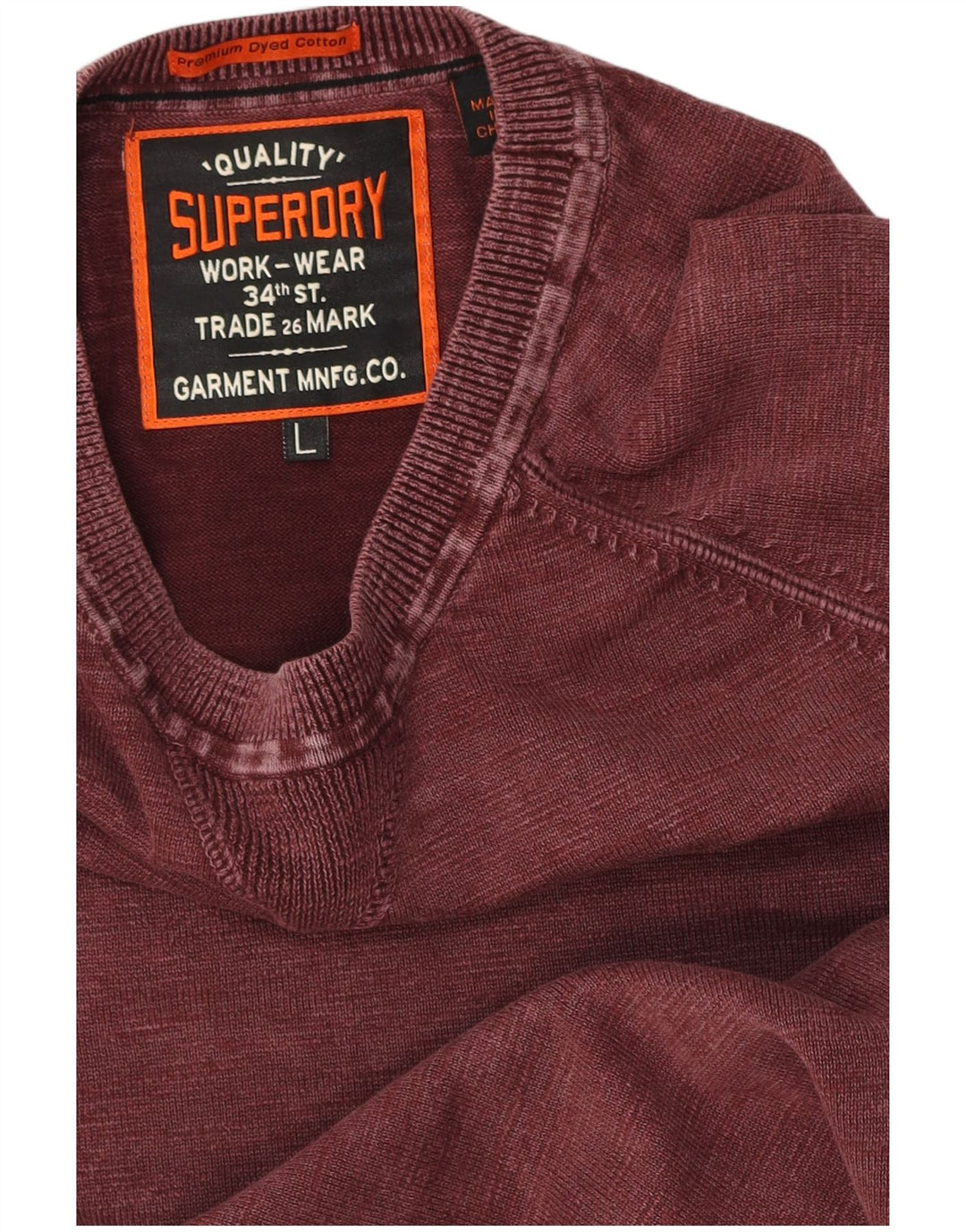 Superdry Hombre Sudadera Jumper Large Borgoña Algodón
