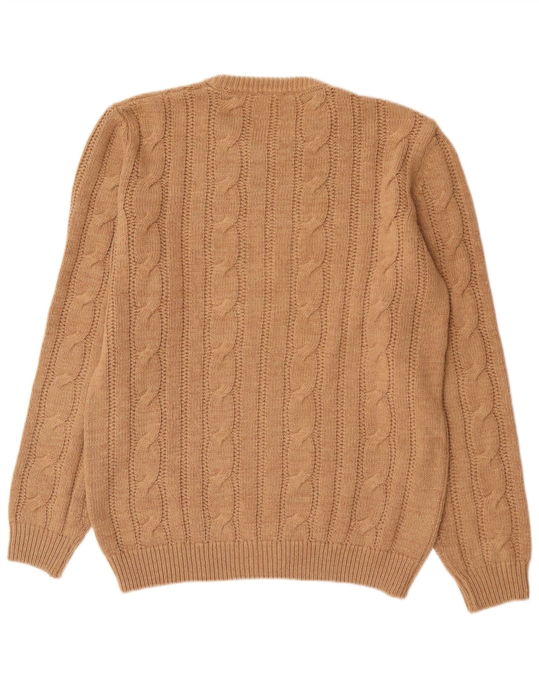 Vintage hombres cuello redondo jersey suéter medio marrón acrílico
