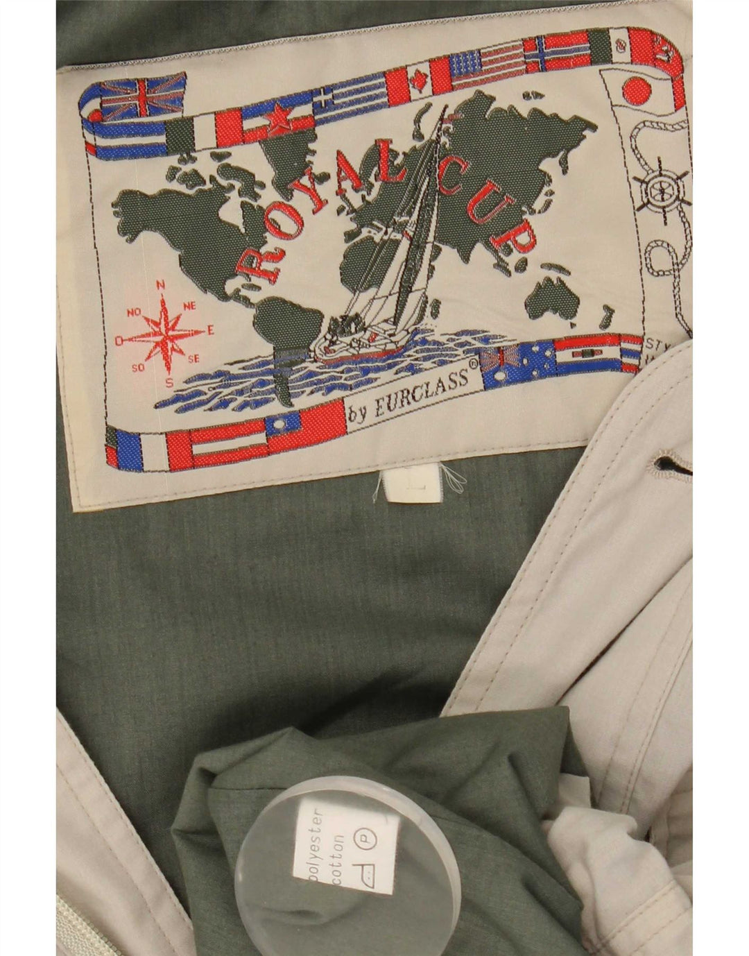 Vintage hombres chaqueta utilitaria Reino Unido 40 poliéster beige grande