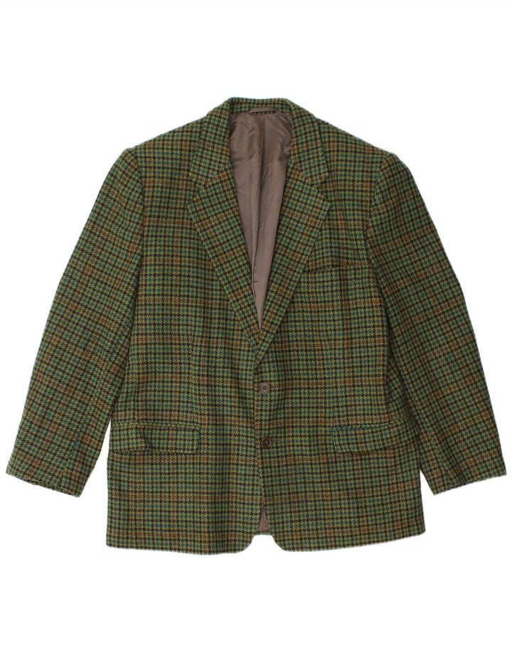 Vintage hombres 2 botones Blazer chaqueta IT 50 grande verde comprobar lana nueva