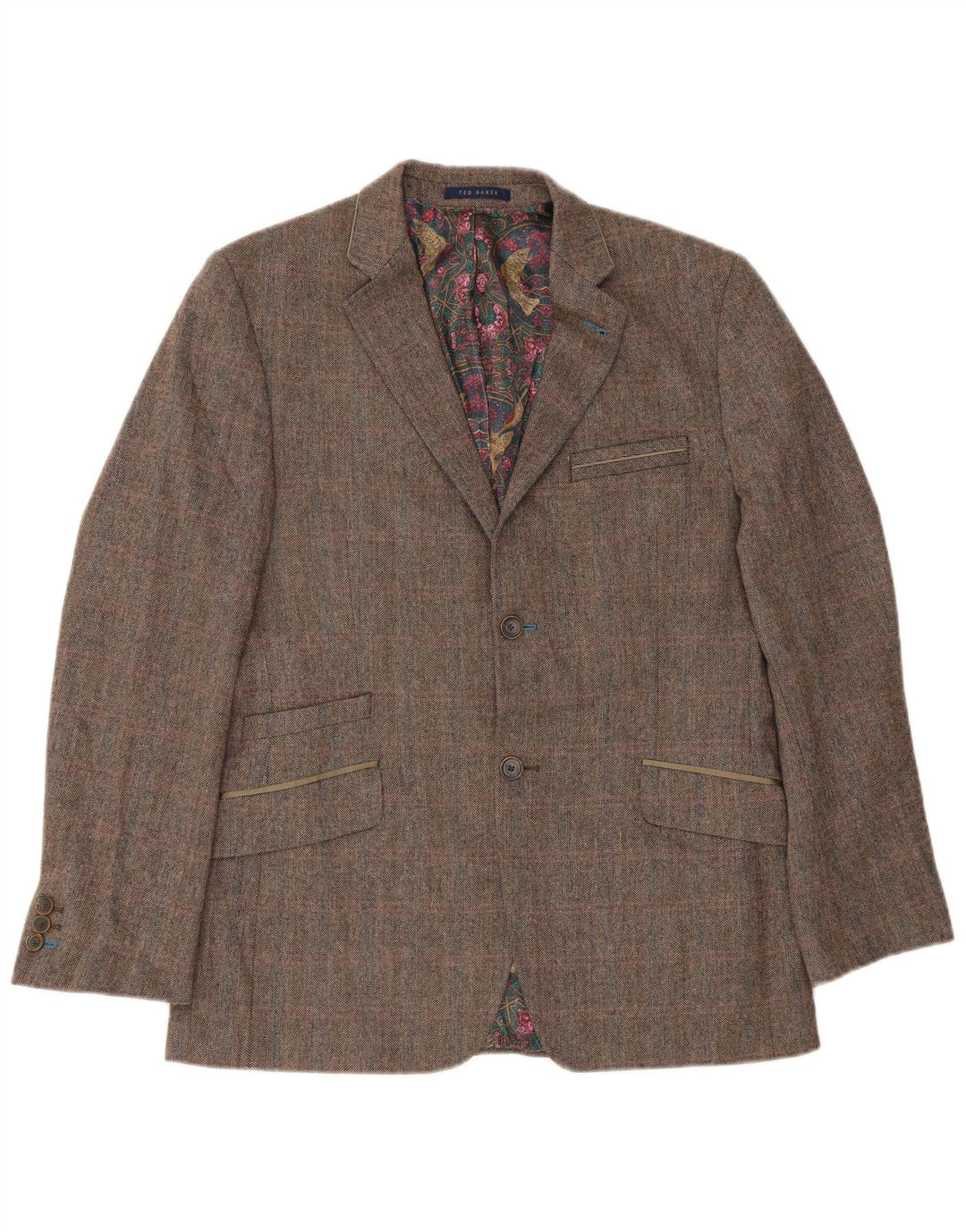 Ted Baker Chaqueta tipo blazer para hombre de corte regular UK 40 Large Brown Herringbone