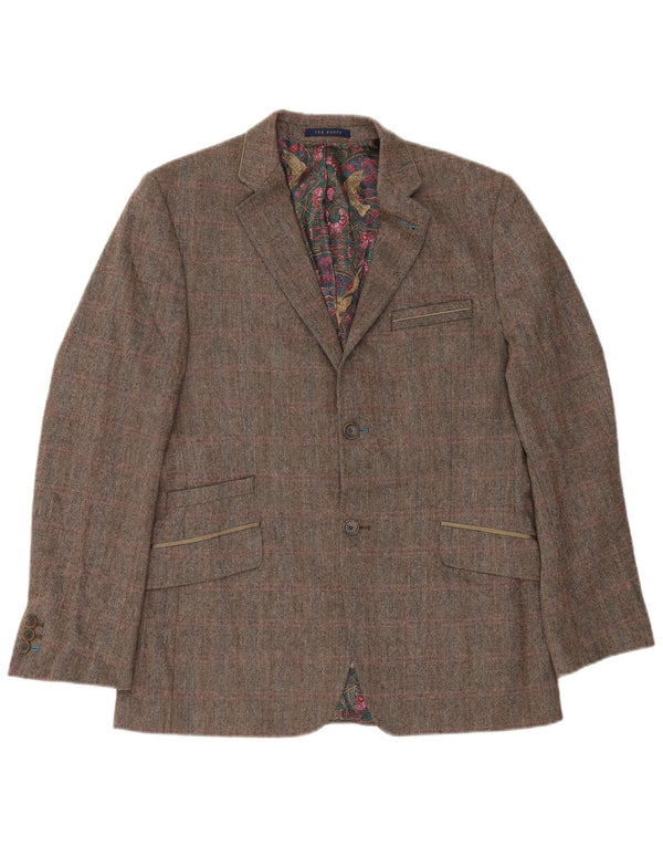 Ted Baker Chaqueta tipo blazer para hombre de corte regular UK 40 Large Brown Herringbone