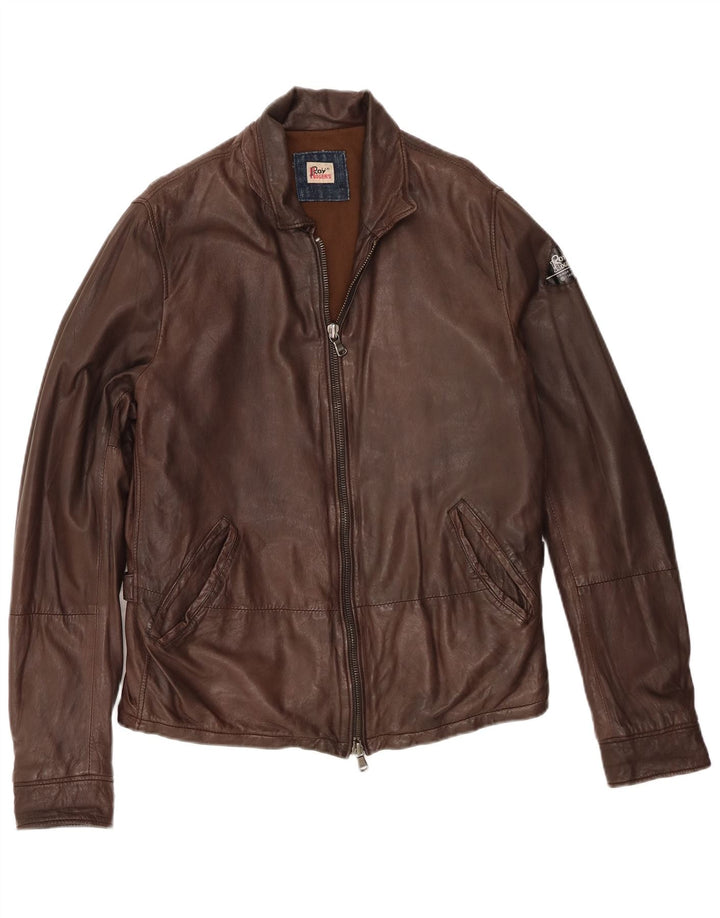 Roy Rogers Chaqueta de cuero para hombre IT 50 Cuero marrón grande