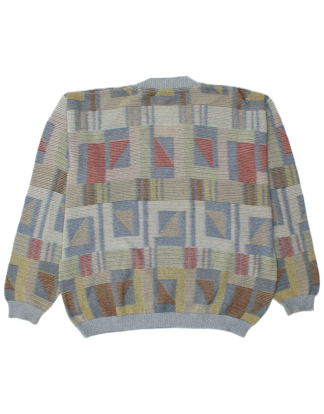 VINTAGE Hombre V-Cuello Jumper Suéter IT 52 Grande Multicolor Geométrico