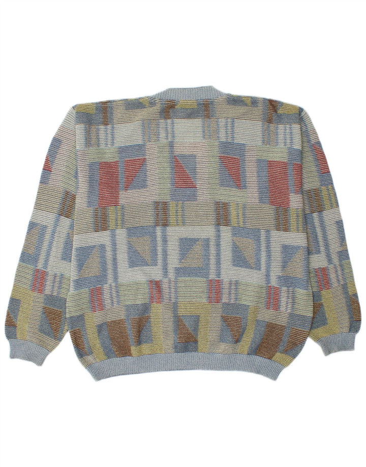 VINTAGE Hombre V-Cuello Jumper Suéter IT 52 Grande Multicolor Geométrico