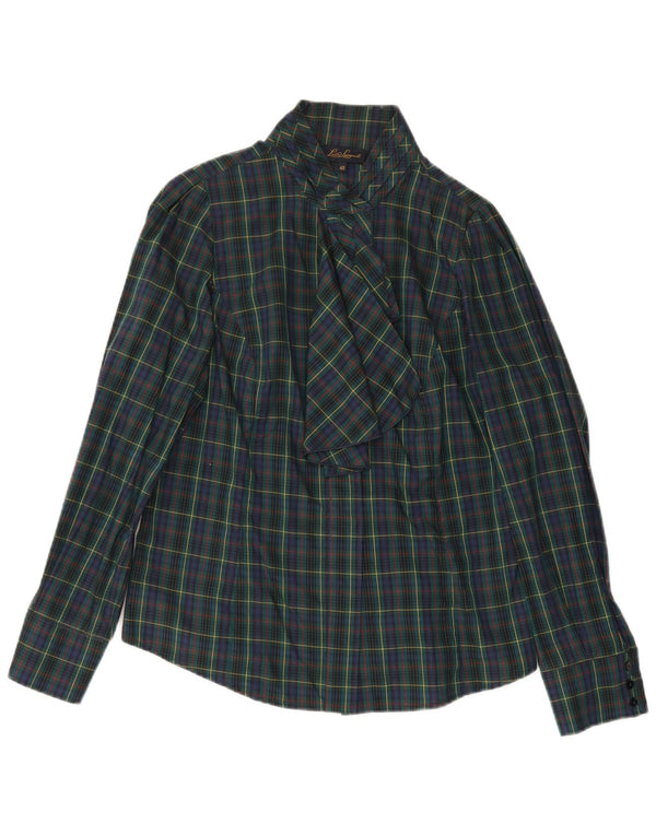 Luisa Spagnoli Blusa delantera con volantes para mujer IT 48 XL Cuadros verdes