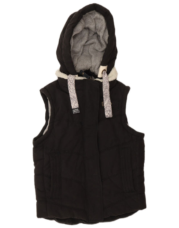 Superdry Chaleco acolchado con capucha para mujer UK 46 Large Black Cotton Winter