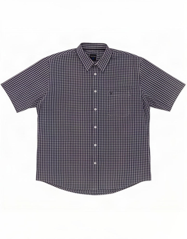 James Pringle Camisa de manga corta para hombre XL Poliéster a cuadros azul marino