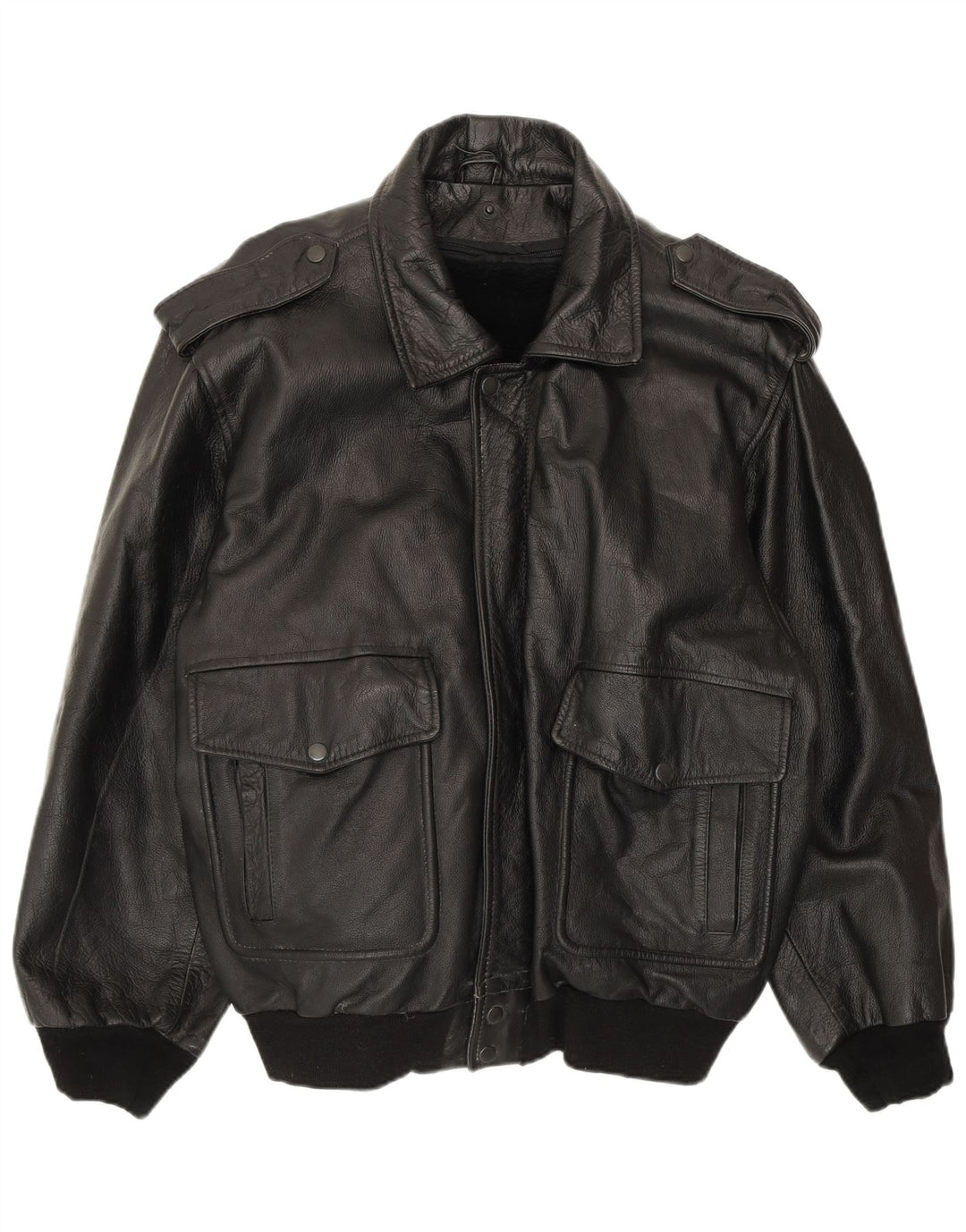 VINTAGE Chaqueta de cuero militar para hombre IT 52 XL Cuero negro