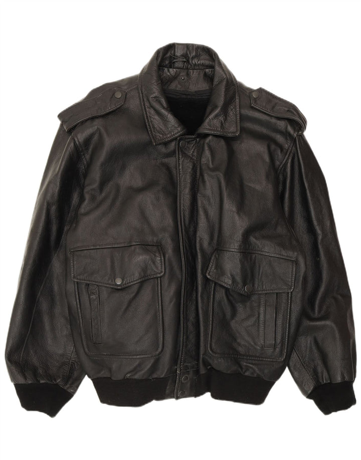 VINTAGE Chaqueta de cuero militar para hombre IT 52 XL Cuero negro