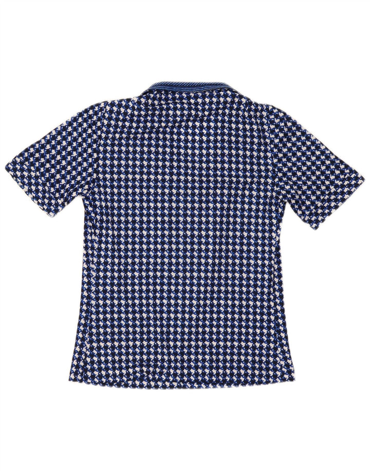 Vintage mujer blusa Top Reino Unido 10 pequeño azul marino pata de gallo