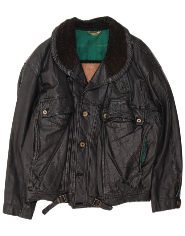 Chaqueta de cuero vintage para hombre Reino Unido 42 XL Negro