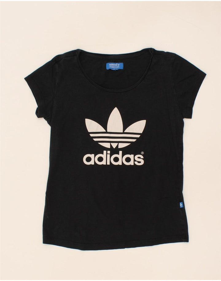 ADIDAS Womens Graphic T-Shirt Top UK 12 Medium Black Vintage Adidas and Second-Hand Adidas from Messina Hembry 