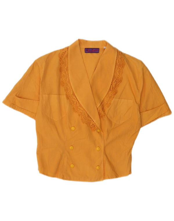 Vintage mujer camisa de manga corta blusa Reino Unido 12 algodón naranja medio