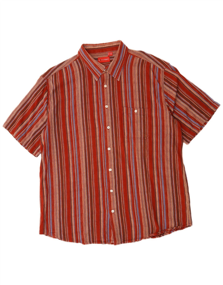 EXPLORER Camisa de manga corta para hombre Talla 18 2XL Algodón a rayas rojas