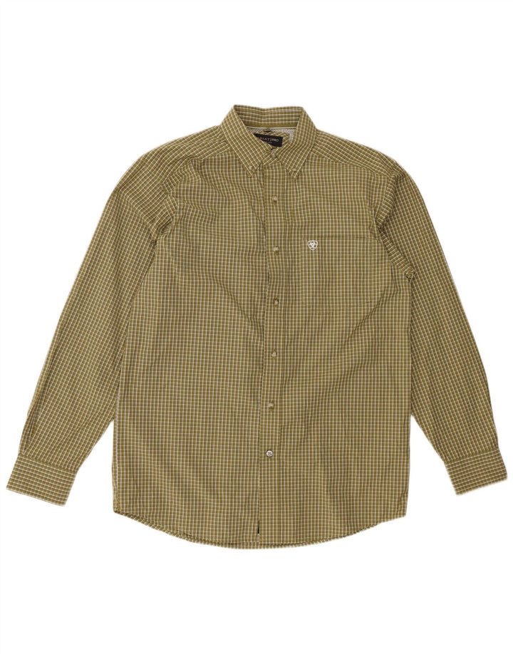 Camisa Ariat Hombre Small Verde Cuadros Algodón