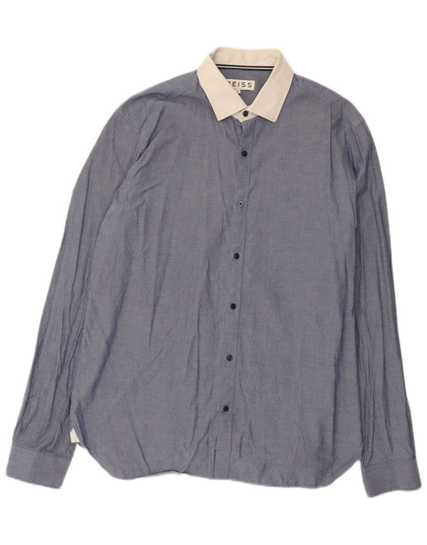 Camisa Reiss Hombre XL Algodón color block azul