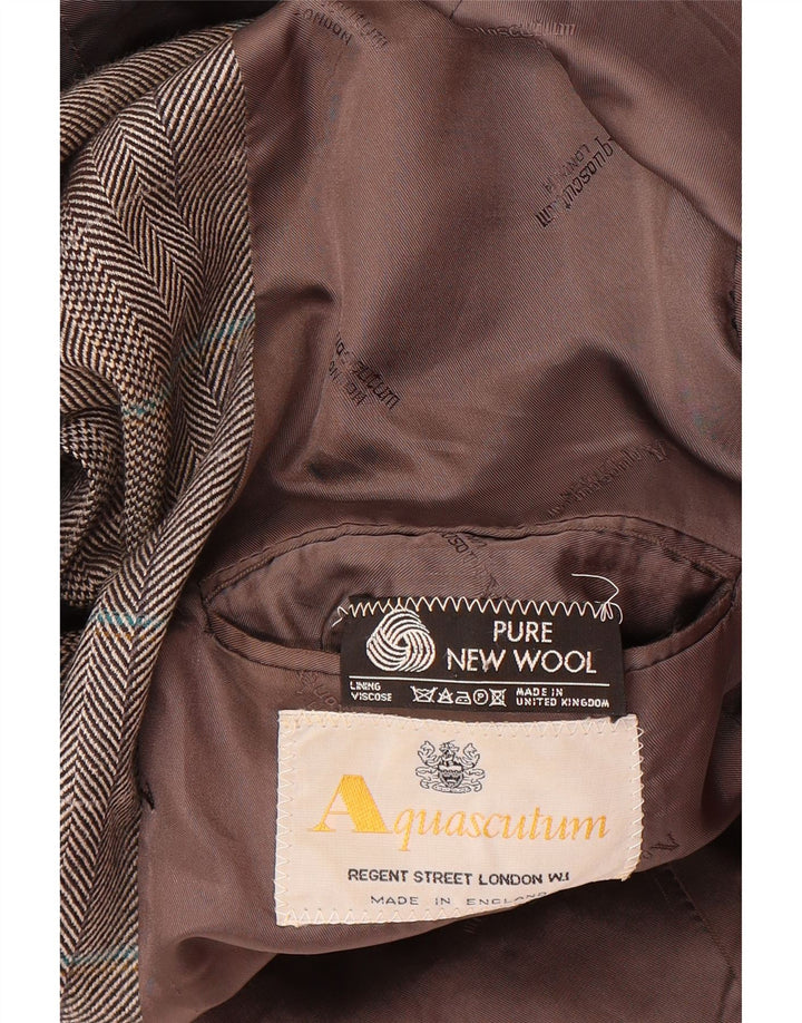 AQUASCUTUM Mens Long 2 Button Blazer Jacket UK 40 Large Grey Herringbone