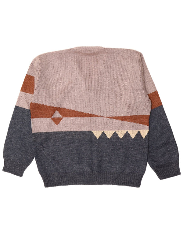 Vintage hombre V-cuello jersey suéter IT 56 XL azul marino colorblock