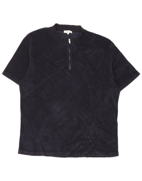 Reiss - Camiseta con cuello y cremallera para hombre, talla XL, algodón azul marino