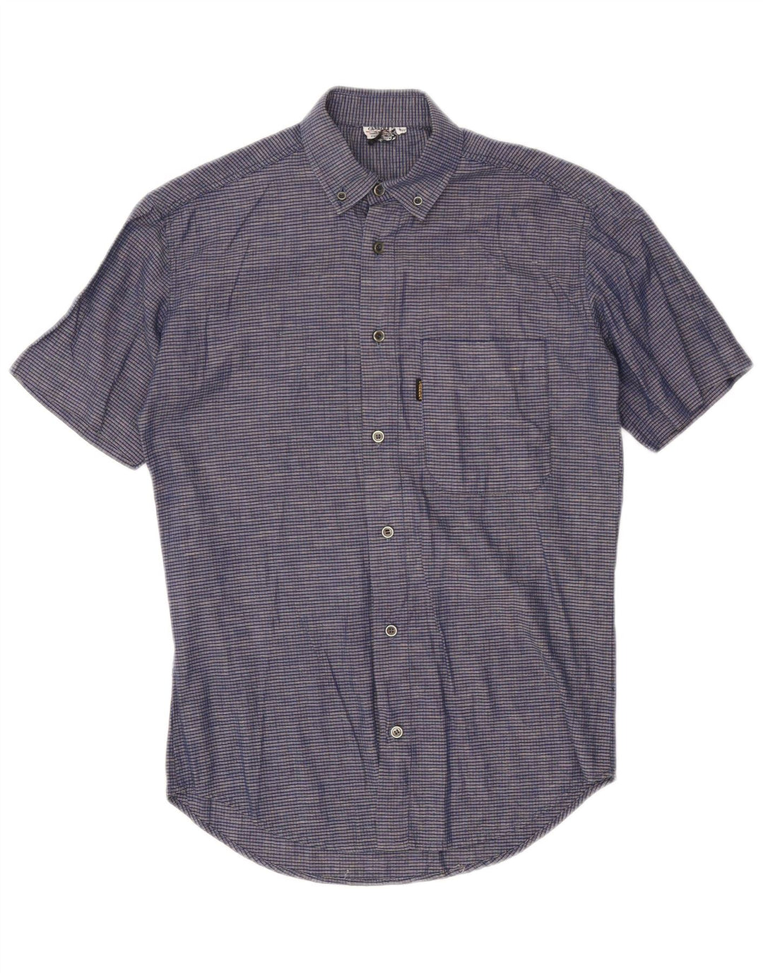 Camisa Carrera Hombre Manga Corta Algodón A Cuadros Azul Marino Mediano