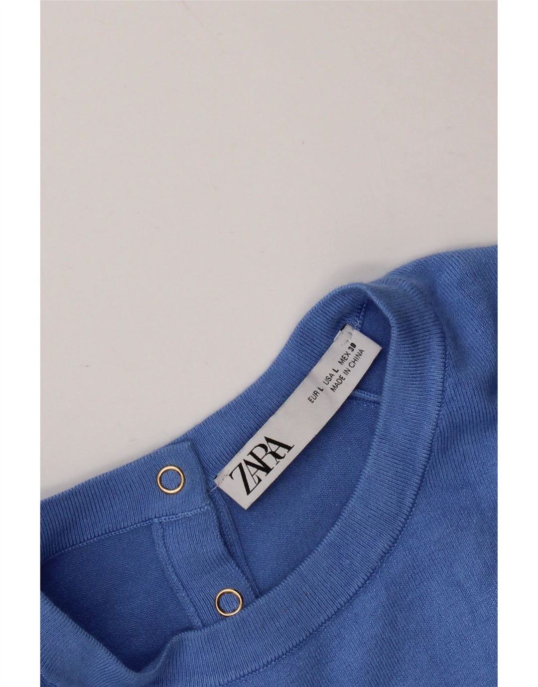 ZARA Jersey de manga corta con cuello redondo para mujer, talla 40, talla grande, color azul