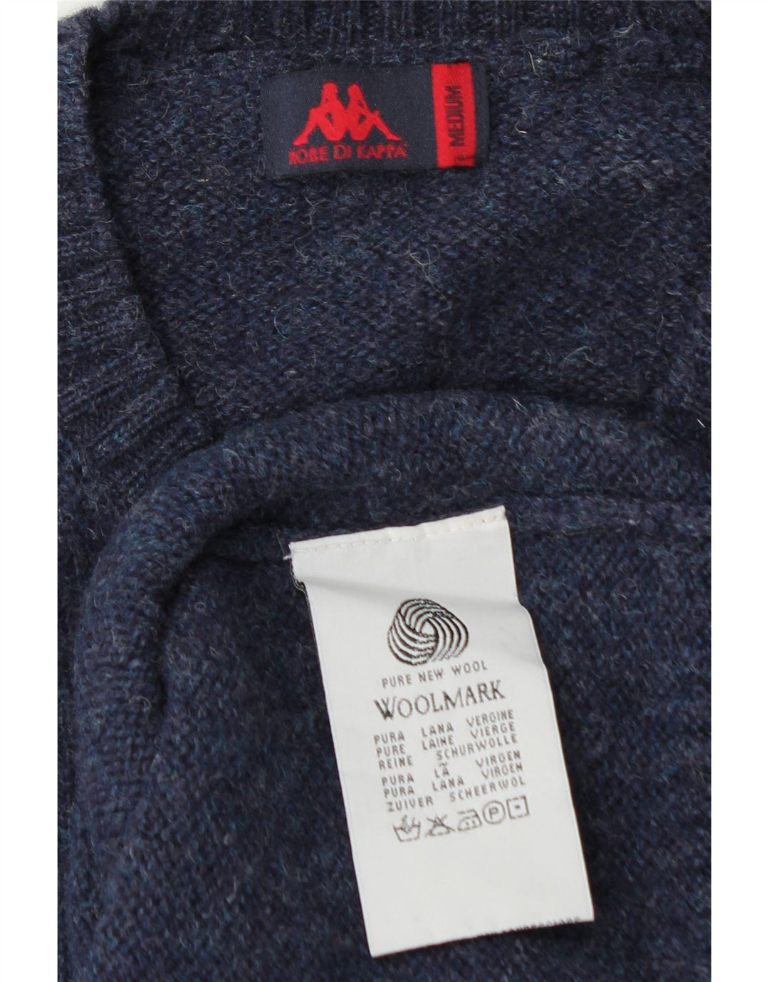 KAPPA Mens V-Neck Jumper Sweater Medium Navy Blue New Wool Vintage Kappa and Second-Hand Kappa from Messina Hembry 