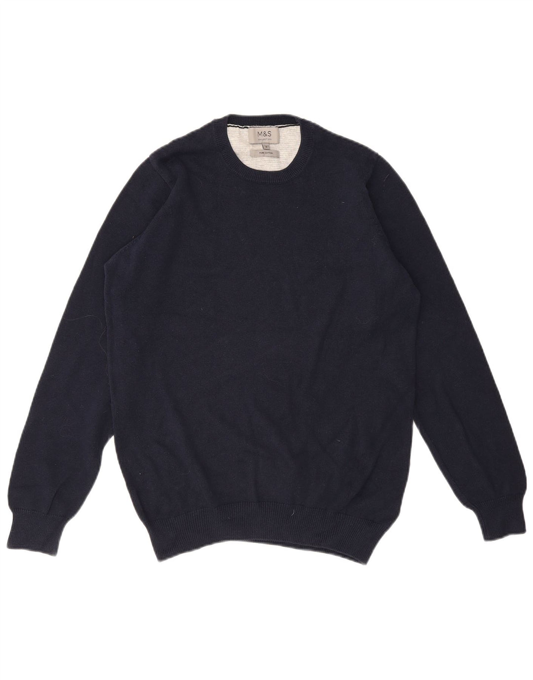 MARKS & SPENCER Jersey de cuello redondo para hombre pequeño algodón azul marino