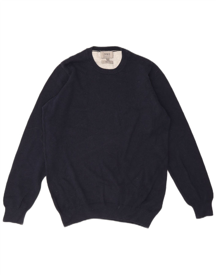 MARKS & SPENCER Jersey de cuello redondo para hombre pequeño algodón azul marino