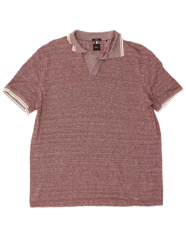 Hugo Boss Hombre Polo Slim Fit XL Algodón Moteado Burdeos