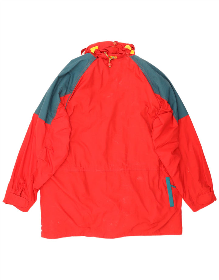 Vintage hombres chaqueta de esquí con capucha Reino Unido 42 XL rojo colorblock poliéster