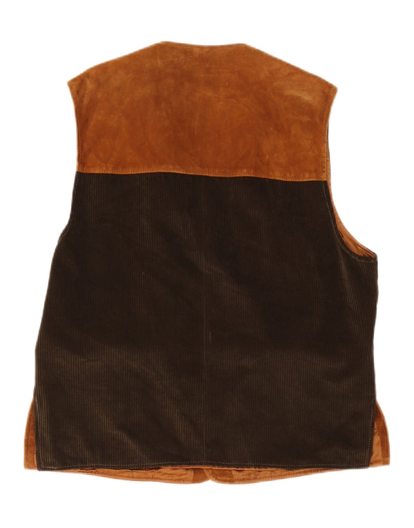 Vintage Hombres Ante Gilet IT 52 XL Beige Colorblock Cuero