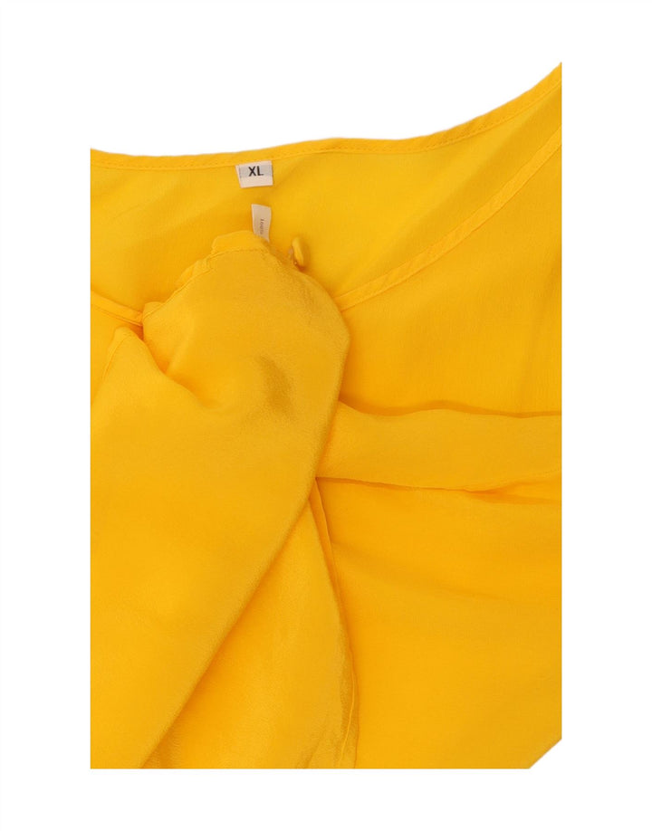 VINTAGE Blusa sin mangas para mujer Top UK 18 XL Seda amarilla