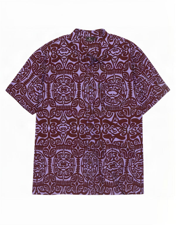 Tribal Origin Camisa de manga corta con patrón abstracto para hombre, algodón morado, 2XL