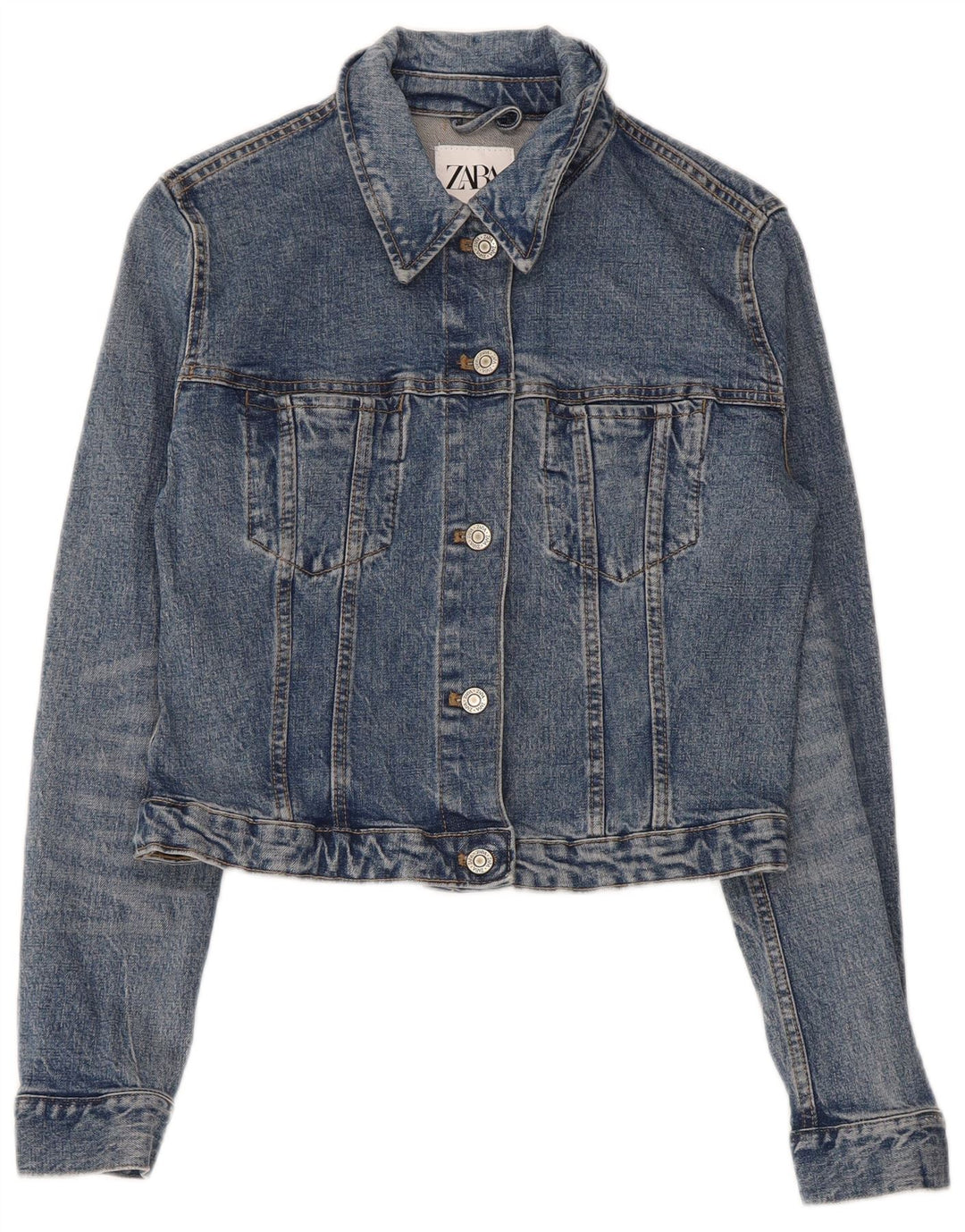 Zara Mujer Crop Denim Chaqueta UK 10 Small Azul