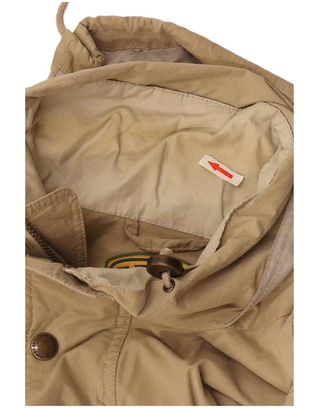 Camel Chaqueta utilitaria con capucha para hombre UK 42 XL Algodón beige
