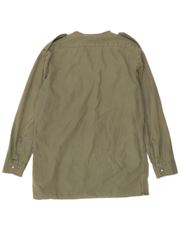 Replay Camisa militar asimétrica para mujer UK 46 Large Khaki Army